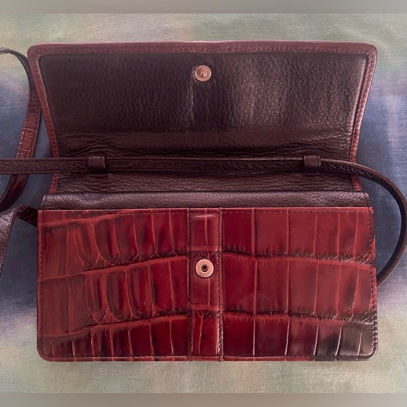 Brighton Brown Leather Mini Croc Embossed Flap Crossbody Bag Organizer Purse - Picture 7 of 15